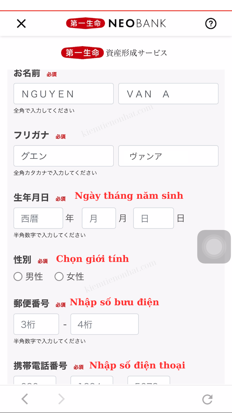 Đăng ký tài khoản ngân hàng NEOBANK